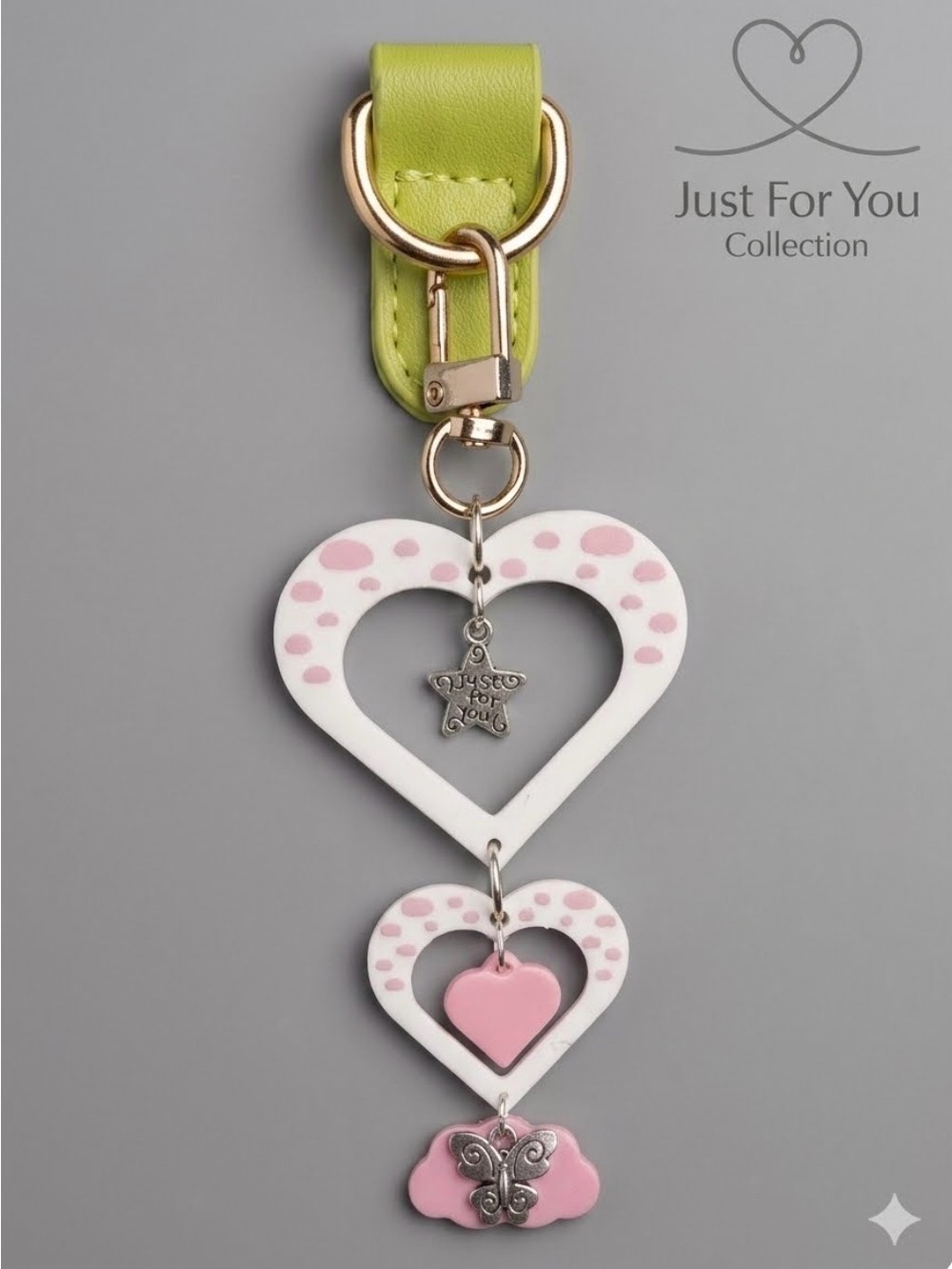 Hand Crafted White and Pink Heart Bag Charm